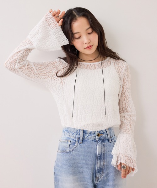 VIS（ビス） tシャツ フレアスリーブレーストップス レディース