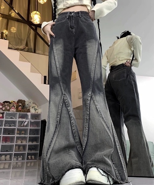 FUNdaysion ジーンズ デニム デニムパンツ 切替デザインフレアデニム