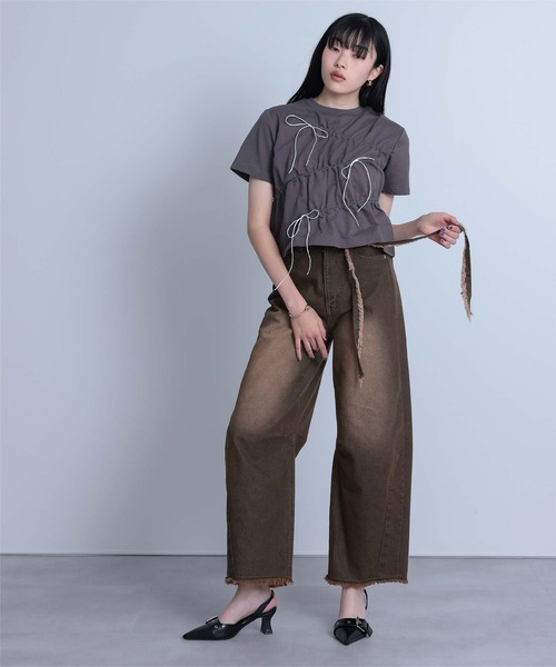 「miette」 デニムパンツ M ブラウン レディース_画像2