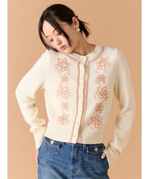 「LILY BROWN」 ニットカーディガン F ベージュ レディース_画像4
