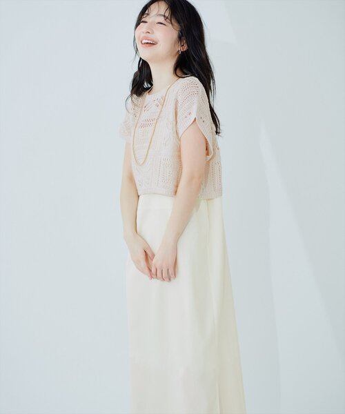natural couture ワンピース パッチワーク透かし柄ニット＋キャミ