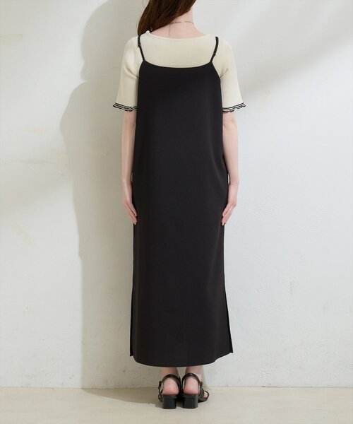natural couture ワンピース パッチワーク透かし柄ニット＋キャミ