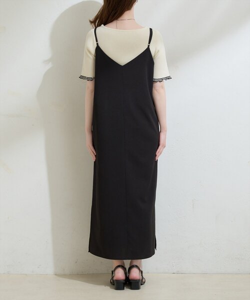natural couture ワンピース パッチワーク透かし柄ニット＋キャミ