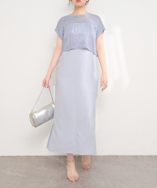 natural couture ワンピース パッチワーク透かし柄ニット＋キャミ