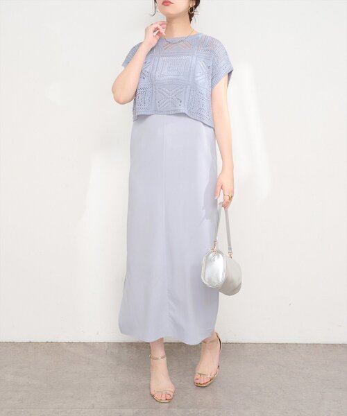 natural couture ワンピース パッチワーク透かし柄ニット＋キャミ