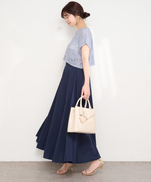 natural couture ワンピース パッチワーク透かし柄ニット＋キャミ