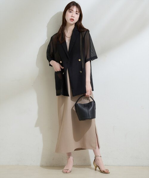 natural couture ワンピース パッチワーク透かし柄ニット＋キャミ