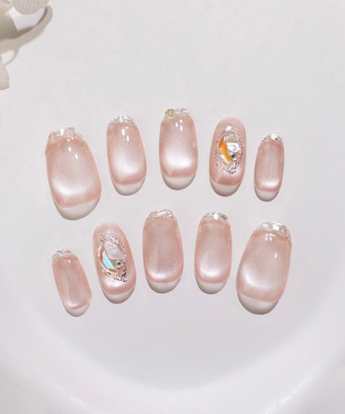 Anail ネイルチップ ネイルシール 水光ネイルピンクマグネットガラス