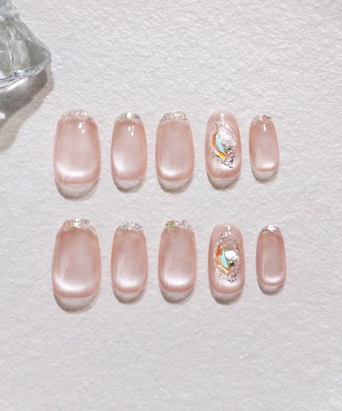 Anail ネイルチップ ネイルシール 水光ネイルピンクマグネットガラス