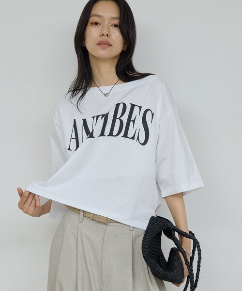 tシャツ オフショルロゴカットソー レディースの画像