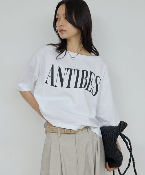 tシャツ オフショルロゴカットソー レディースの画像