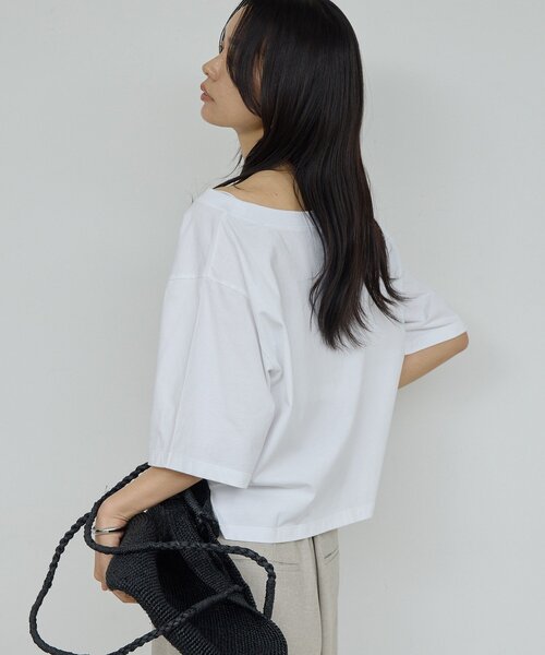 tシャツ オフショルロゴカットソー レディースの画像