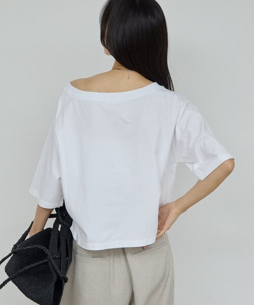 tシャツ オフショルロゴカットソー レディースの画像