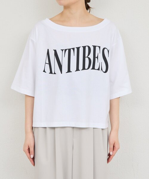 tシャツ オフショルロゴカットソー レディースの画像
