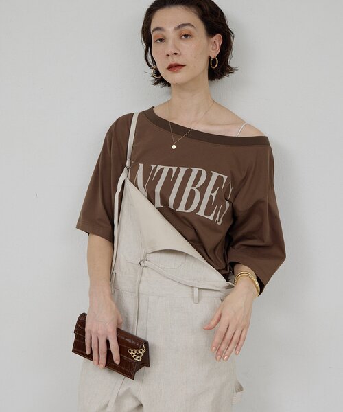 tシャツ オフショルロゴカットソー レディースの画像