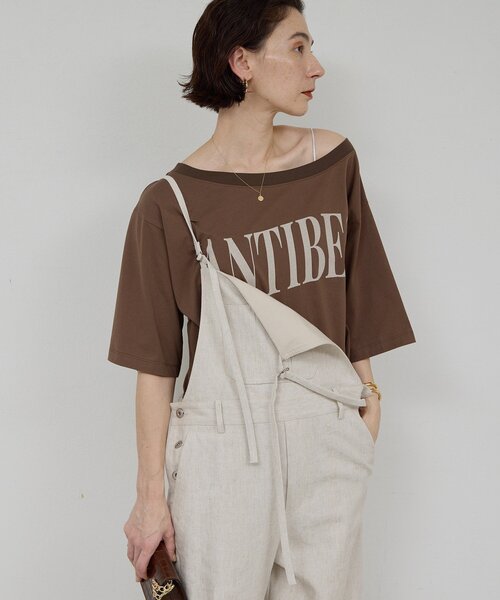 tシャツ オフショルロゴカットソー レディースの画像