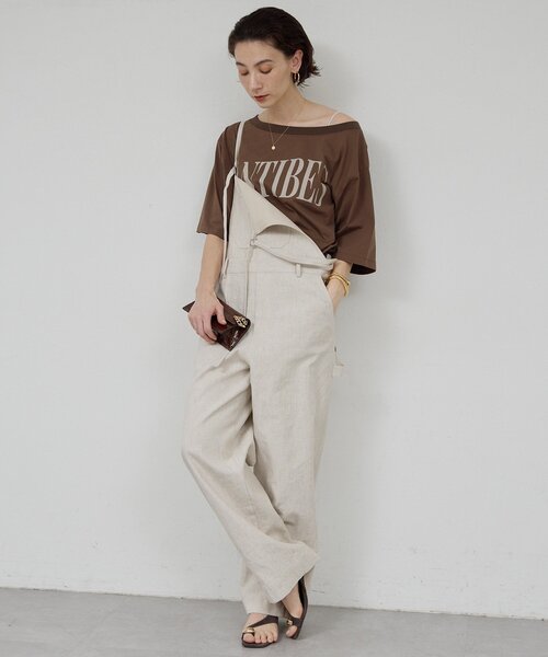 tシャツ オフショルロゴカットソー レディースの画像