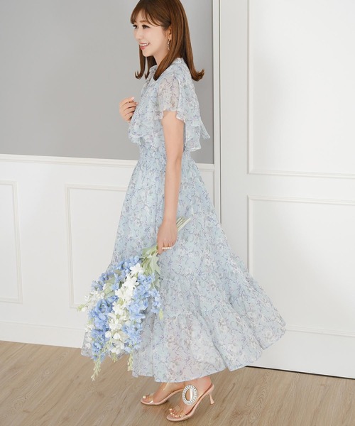 週末☆Rirandture　シャーリングフリルプリントワンピース ミント Prima Scherrer（プリマシェレル） ワンピース シャーリングフリル