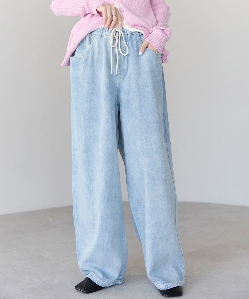 「pocket」 デニムパンツ M ライトブルー レディース_画像3