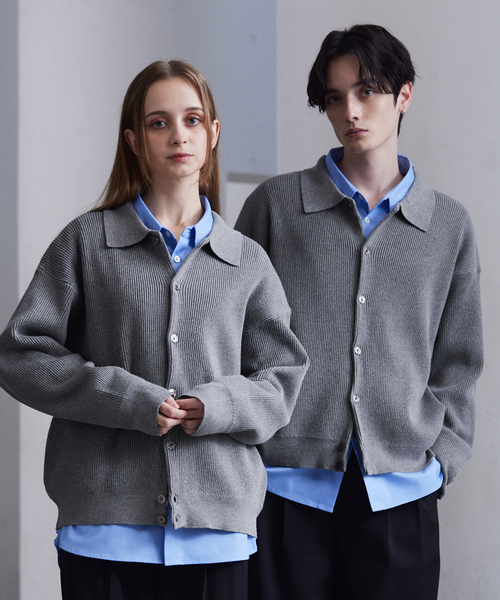 【CLEL】ベーシック/スプレー畦編みニットシャツカーディガン　杢グレー　S CLEL（クレイル） カーディガン 「CLEL」Basic Rib Knit Shirt