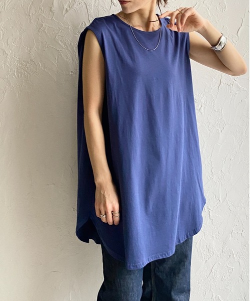 She's Closet tシャツ 肩タックノースリーブロング丈Tシャツチュニック