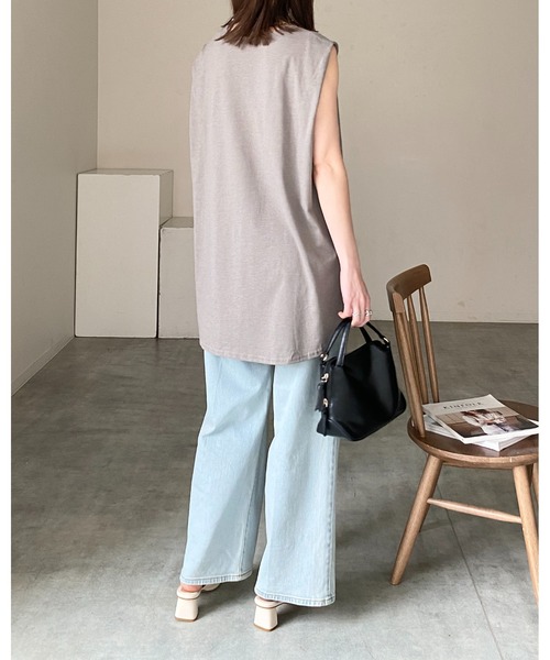She's Closet tシャツ 肩タックノースリーブロング丈Tシャツ