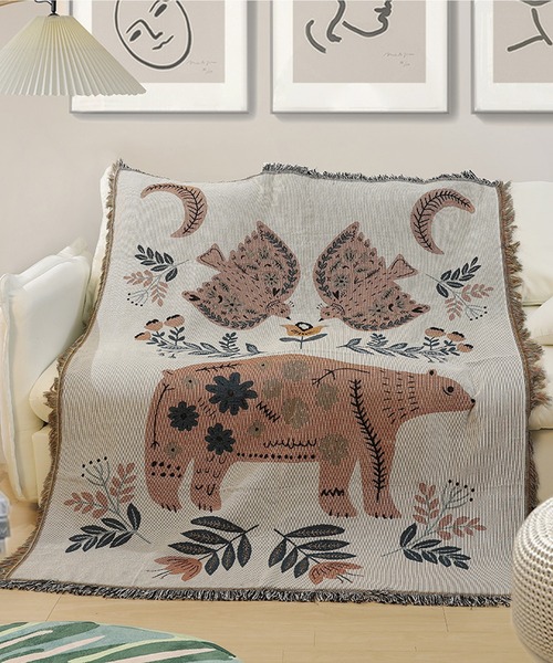 aimoha（アイモハ） ブランケット 森の動物たちのフリンジソファー