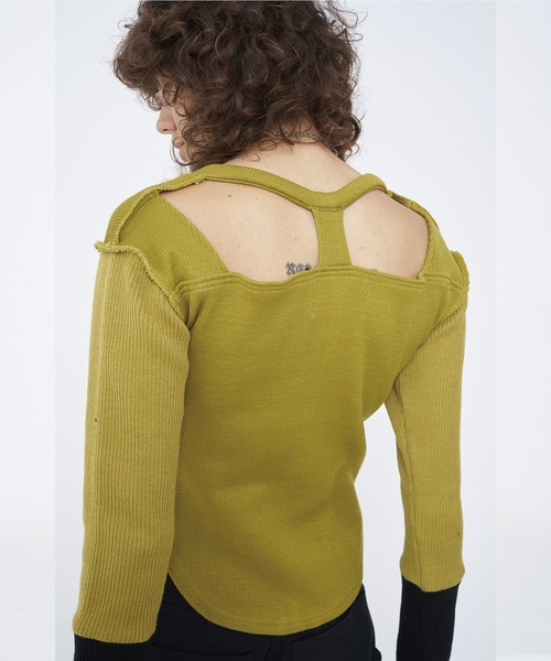 VIAVANDA BICOLOR EXTRA LONG SLEEVE RIB TOP レディース
