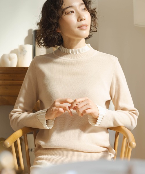 ニット セーター 大人かわいいフリル付ニット レディース