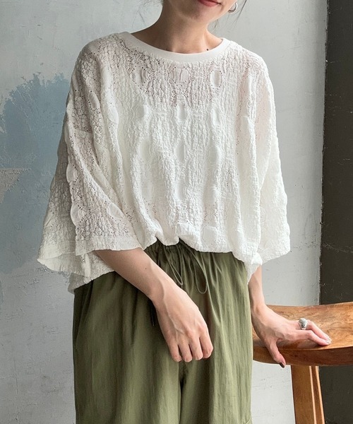 LEPSIM（レプシィム） tシャツ Tシャツ 総レース5分袖プルオーバー
