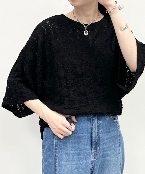 LEPSIM（レプシィム） tシャツ Tシャツ 総レース5分袖プルオーバー 