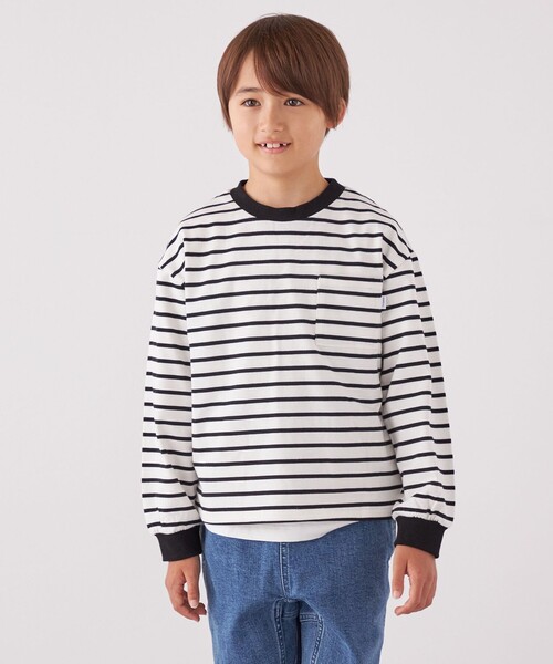 SHIPS any tシャツ any: リンガーネック ボーダー 長袖 ポケット