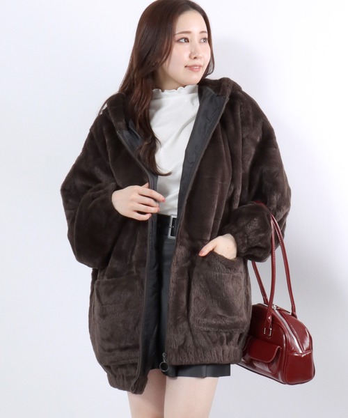 ブルゾン アウター フェイクファー ジップアップパーカー ジャケット 