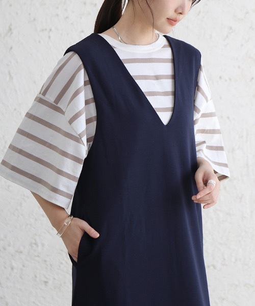 tシャツ ドロップショルダーボーダーTシャツ レディース