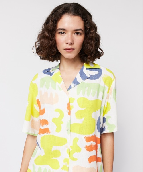 ブラウス シャツ Carnival print short sleeve shirt レディース