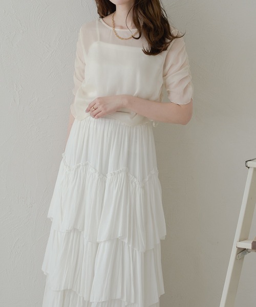 ブラウス シャツ Sheer tiered blouse レディース Ambre Neige ブラウス シャツ shirring sheer tops