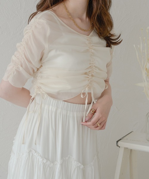 ブラウス シャツ CREPE SHEER GATHERED BLOUSE レディース sheer gather blouse（シャツ・ブラウス） | CODE A（コードエー
