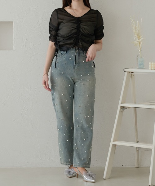 ブラウス シャツ Sheer tiered blouse レディース wee9s ブラウス シャツ big collar frill blouse / 付け襟風