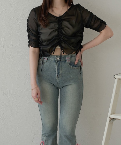Ambre Neige ブラウス シャツ shirring sheer tops
