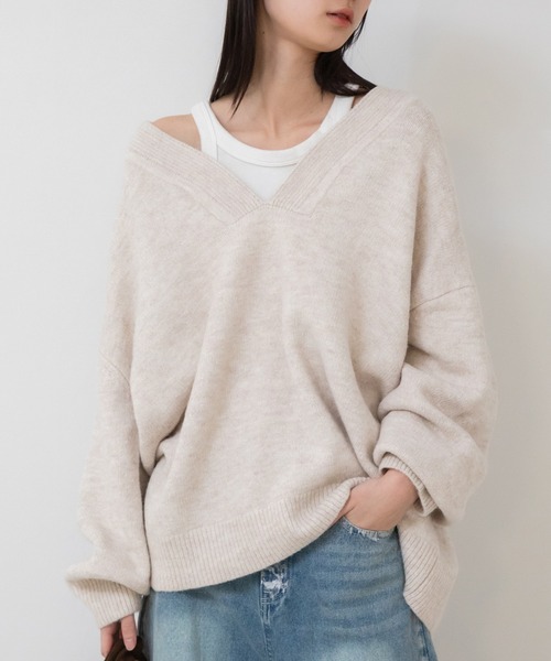 HEILIS ニット セーター 深Vネックプルオーバーニット