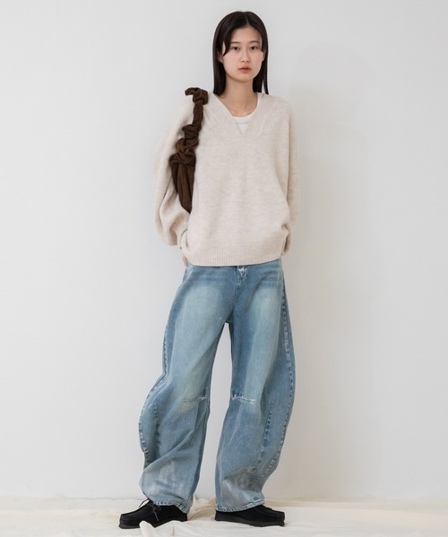 ニット セーター ハイネックベスト×Vネックニットプルオーバーセット レディース セール】ハイネックベスト×Vネックニットプルオーバーセット