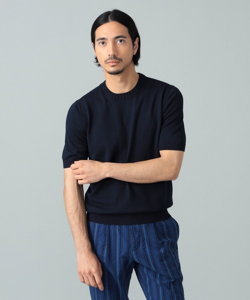 GRAN SASSO グランサッソ クルーネック ニット Tシャツ 半袖 46 GRANSASSO (グランサッソ) 無地 クルーネック 半袖 ニット T