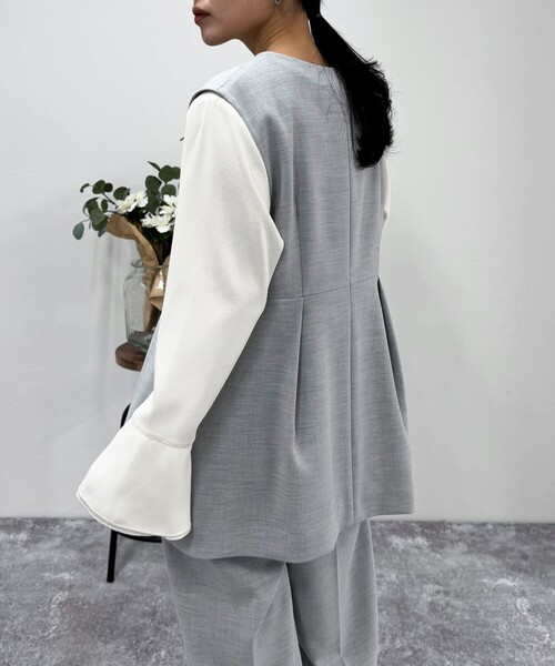 シーニュ　ジレ　ベスト　ダブルベスト　シンプル　クルミボタン　日本製 cussil ベスト ジレ 「cussil/クシル」ドレスツイル サイドファスナー