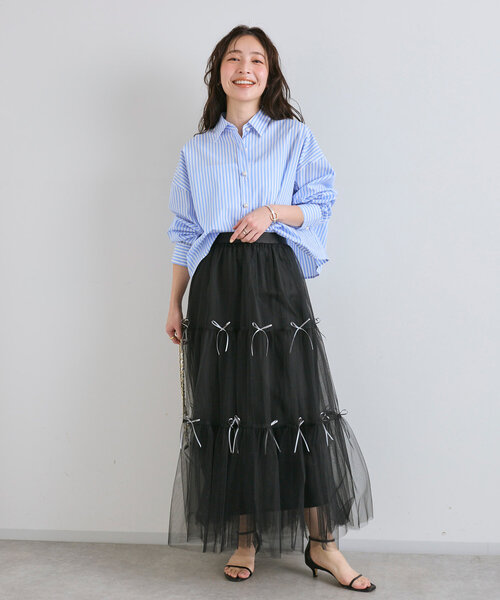 ブラウス シャツ 「ベストセラー・miki監修カラーあり」ストライプクロップドシャツ レディース La boutique BonBon｜【ベストセラー・miki監修カラーあり