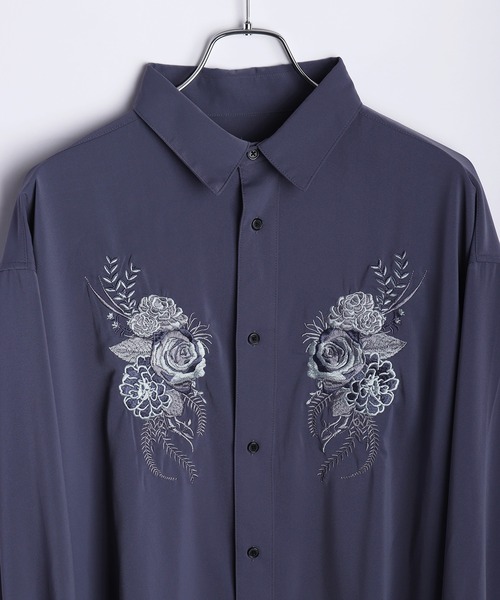 WESTSEA（ウエストシー） シャツ 薔薇刺繍 とろみ 長袖シャツ メンズ
