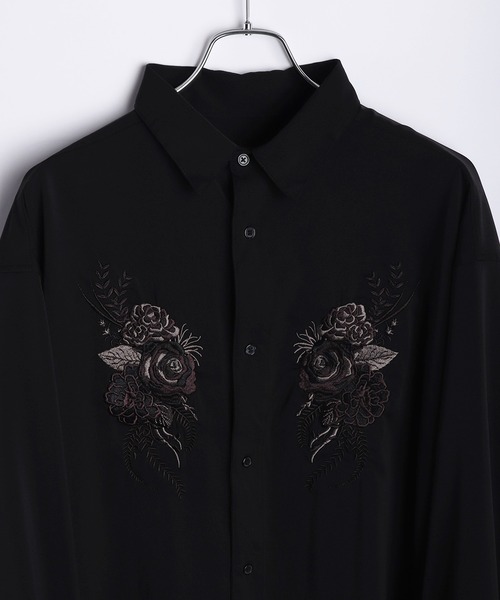 WESTSEA（ウエストシー） シャツ 薔薇刺繍 とろみ 長袖シャツ メンズ
