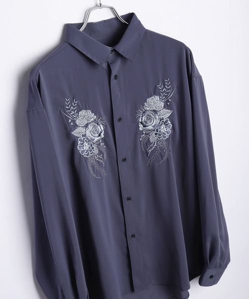 THE CRIMIE 薔薇バラレーヨン長袖シャツS黒ローズタトゥーアロハ THE CRIMIE 薔薇バラレーヨン長袖シャツS黒ローズタトゥーアロハ