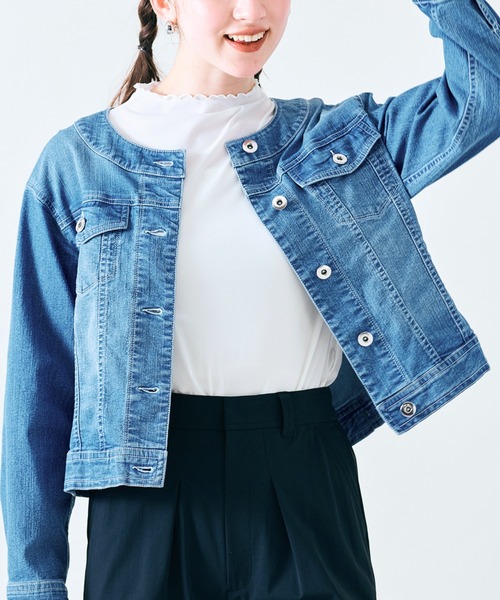 【Rose Tiara】美品！デニムジャケット　ビジュ　ブルー　46サイズ Rose Tiara（ローズティアラ） デニムジャケット gジャン ドロップ