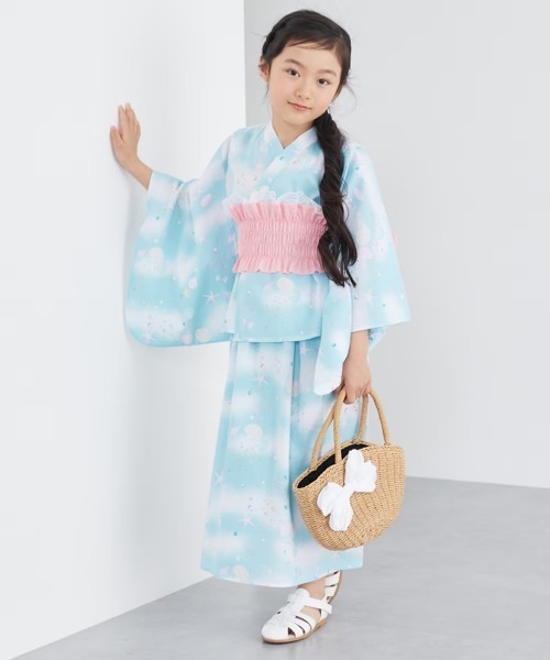 浴衣 2WAY浴衣ワンピース（浴衣上下＋作り帯） キッズ 子供 女の子