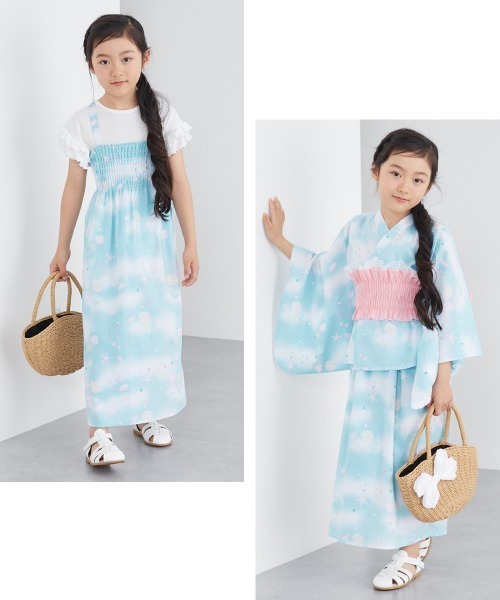 浴衣 2WAY浴衣ワンピース（浴衣上下＋作り帯） キッズ 子供 女の子